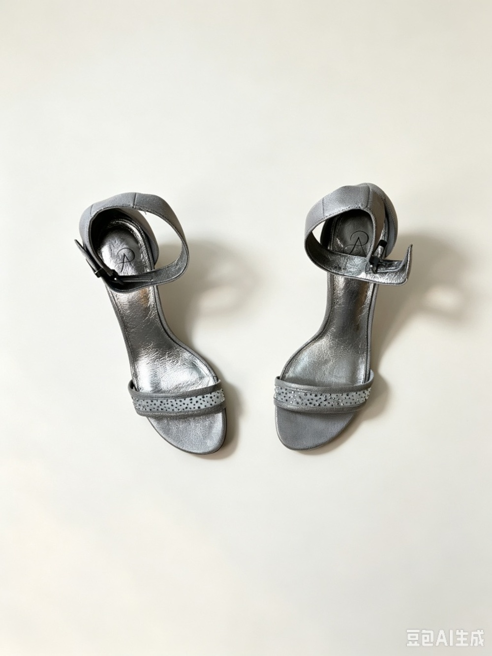 Adrianna Papell Gray Satin Rhinestone 2” Low Heels Size Formal Sandals 6.5M